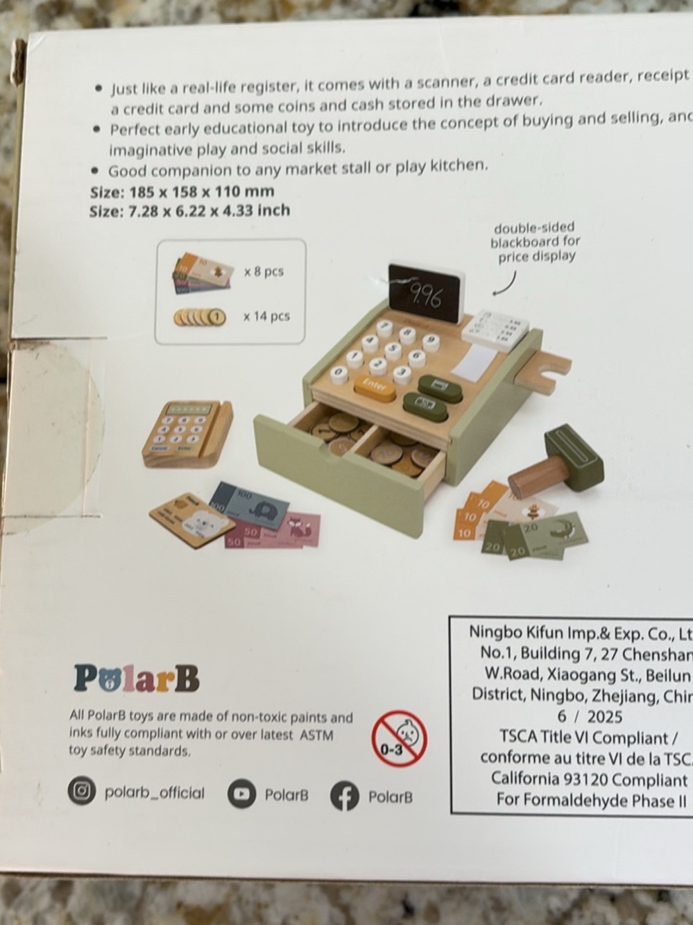 Wooden Cash Register Toy - Green Pretend Play - Picture 2 of 4